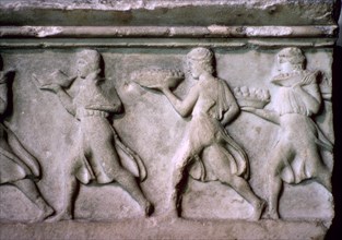 Greek relief of servants carrying food. Artist: Unknown