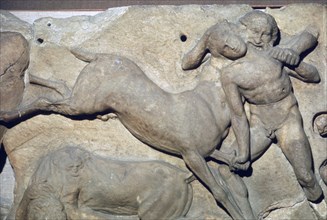 Relief of a centaur and Lapith fighting, The Bassai Sculptures, Temple of Apollo, Bassae, Greece. Artist: Unknown