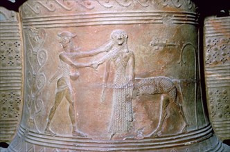 Greek vase detail of Perseus killing the Gorgon, 7th century BC. Artist: Unknown