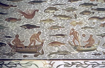 Roman mosaic of men fishing from boats, 2nd century BC. Artist: Unknown