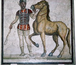 Roman mosaic of a charioteer with horse. Artist: Unknown