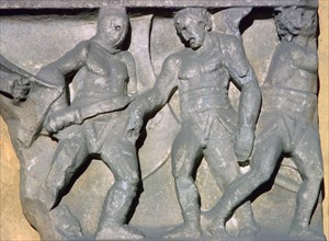 Roman relief of gladiators, 3rd century. Artist: Unknown