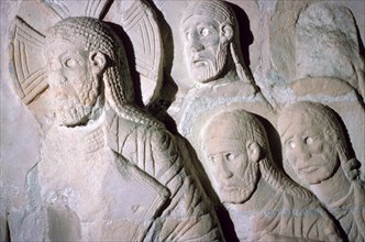Stone relief of Christ entering Jerusalem. Artist: Unknown