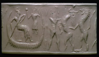 Akkadian cylinder-seal impression showing the flood-epic. Artist: Unknown