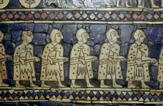 Detail of Sumerian soldiers from the Royal Standard of Ur, about 2600-2400 BC. Artist: Unknown
