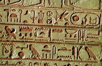 Egyptian hieroglyphs on a funerary stele. Artist: Unknown