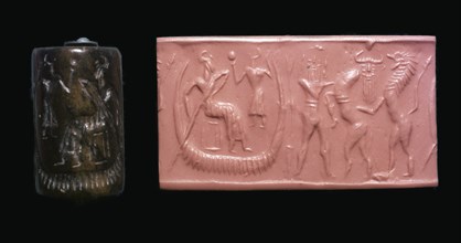 Akkadian cylinder-seal and impression of the flood epic. Artist: Unknown