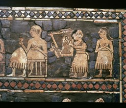 Detail of the standard of Ur showing a Sumerian Harpist and a Ruler, about 2600-2400 BC. Artist: Unknown