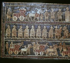 Detail of the Standard of Ur, showing chariots and soldiers, southern Iraq, about 2600-2400 BC. Artist: Unknown