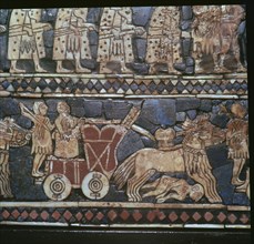 Detail of the Standard of Ur, showing a Sumerian War-Chariot, southern Iraq, about 2600-2400 BC. Artist: Unknown