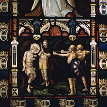 Stained glass window of St Edmund being martyred by Danes, 9th century. Artist: Unknown
