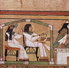 Detail from an Egyptian papyrus showing a game of draughts. Artist: Unknown