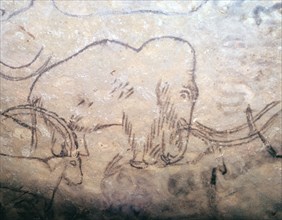 Neolithic cave-painting of mammoth and ibexes. Artist: Unknown
