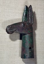 Bronze pole-top in the shape of a mule's head, 6th century BC Artist: Unknown