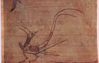 Detail of a Chinese embroidered silk tussore with a phoenix from a Scythian tomb. Artist: Unknown