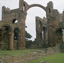 View of Lindisfarne priory, 7th century. Artist: Unknown