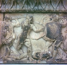 Detail of a frieze on the Treasury of the Siphnians, 6th century BC. Artist: Unknown
