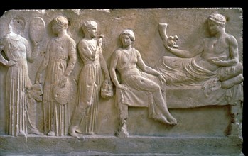 Greek votive relief of actors. Artist: Unknown