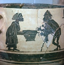 Detail of a Greek vase showing Odysseus and Circe, 5th century BC. Artist: Unknown
