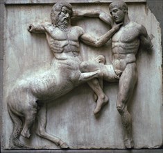 Metope of a Centaur and Lapith from the Parthenon. Artist: Unknown