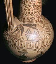 Horse detail from a jug with a griffin-head spout, Greek, c675-c650 BC.