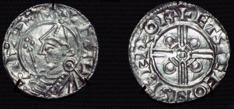 Anglo-Saxon Silver Penny of Cnut, 'pointed helmet' type. Artist: Unknown