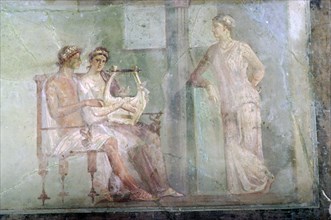 The Music Lesson, a Roman wall-painting from Herculaneum buried in the eruption of Vesuvius. Artist: Unknown