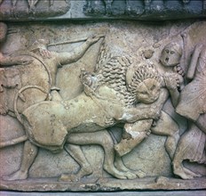 Scene from the Gigantomachy on the north frieze of the Siphnian Treasury, 6th century BC. Artist: Unknown