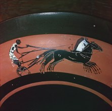 Depiction of chariot-racing on an Attic kylix, 6th century BC. Artist: Unknown