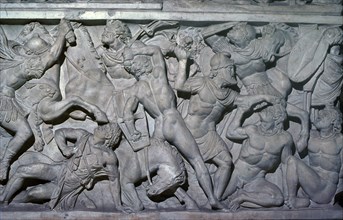 Frieze showing Roman soldiers fighting barbarians. Artist: Unknown