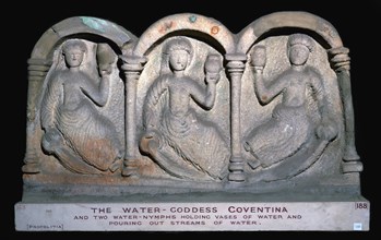 Stone relief showing the water-goddess Coventina, 2nd century. Artist: Unknown