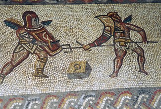 Roman floor mosaic of gladiators, c.3rd century. Artist: Unknown