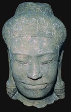 Stone sculptured head in Angkok style, 10th century. Artist: Unknown