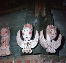 Carved and painted wooden angels from a church in Finland, 18th century. Artist: Unknown