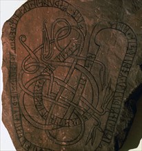 Viking runes on a gravestone. Artist: Unknown