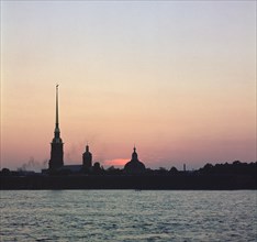 Sunset over the River Neva in St Petersburg. Artist: Unknown