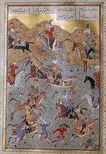 Persian miniature of battle between Alexander the Great and Darius, 16th century. Artist: Unknown