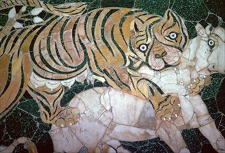 Opus sectile mosaic of a tiger seizing a calf, 4th century. Artist: Unknown