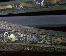 Detail of Mycenaean bronze dagger found in a tholos tomb, 16th century. Artist: Unknown