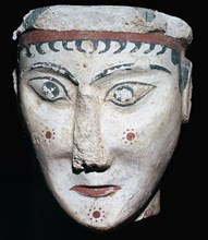 Painted Mycenaean plaster head, possibly of a Sphinx. Artist: Unknown