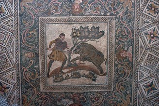 Roman mosaic of a boar hunt. Artist: Unknown