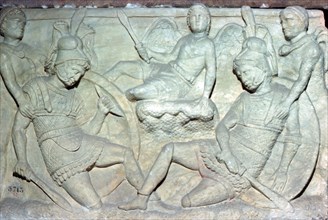 Detail of an Etruscan sarcophagus from Chiusi showing the death of Eteocles and Polynices. Artist: Unknown