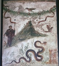 Roman wall-painting from Pompeii showing Vesuvius, 1st century. Creator: Unknown.