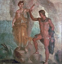 Roman wall-painting from the House of the Dioscuri in Pompeii, 1st century. Creator: Unknown.