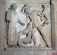 Archaic metope showing Actaeon and Artemis, 5th century BC. Artist: Unknown