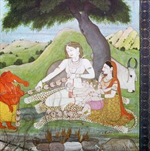 Holy family at the Burning Ground, showing Siva, Parvati, and Ghanesh, 19th century. Artist: Unknown