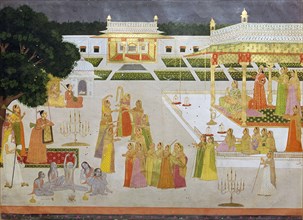 A Mughal painting of a princess and her ladies celebrating Diwali. Artist: Unknown
