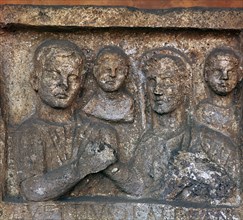Roman grave-slab showing a family group. Artist: Unknown