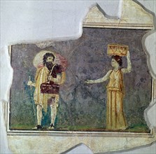 Roman wall-painting showing servants. Artist: Unknown