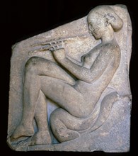 Greek sculpture of a girl playing a flute, 5th century BC. Artist: Unknown